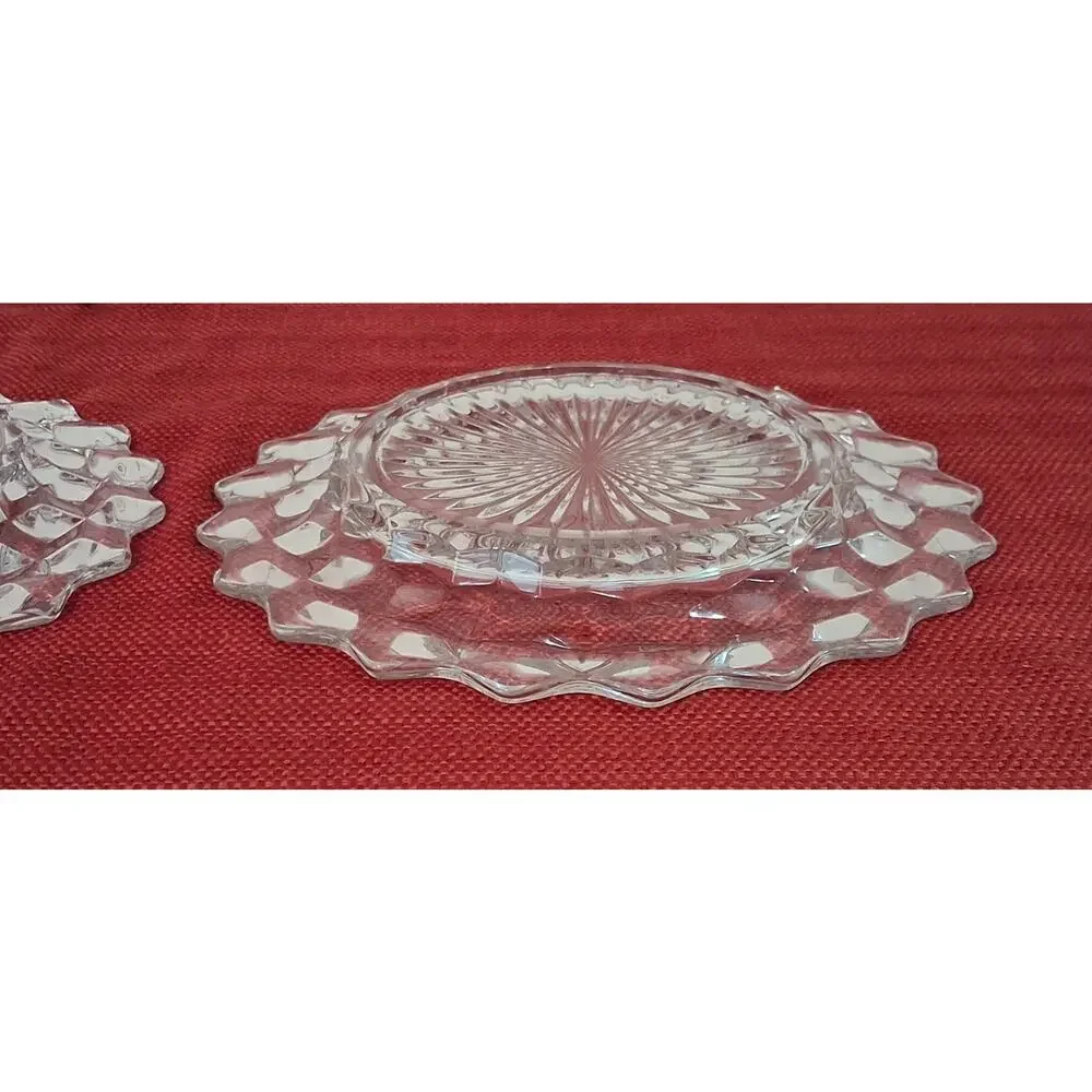 Set of 2 Vintage Fostoria American Clear 8” Salad Round Cubist Plate